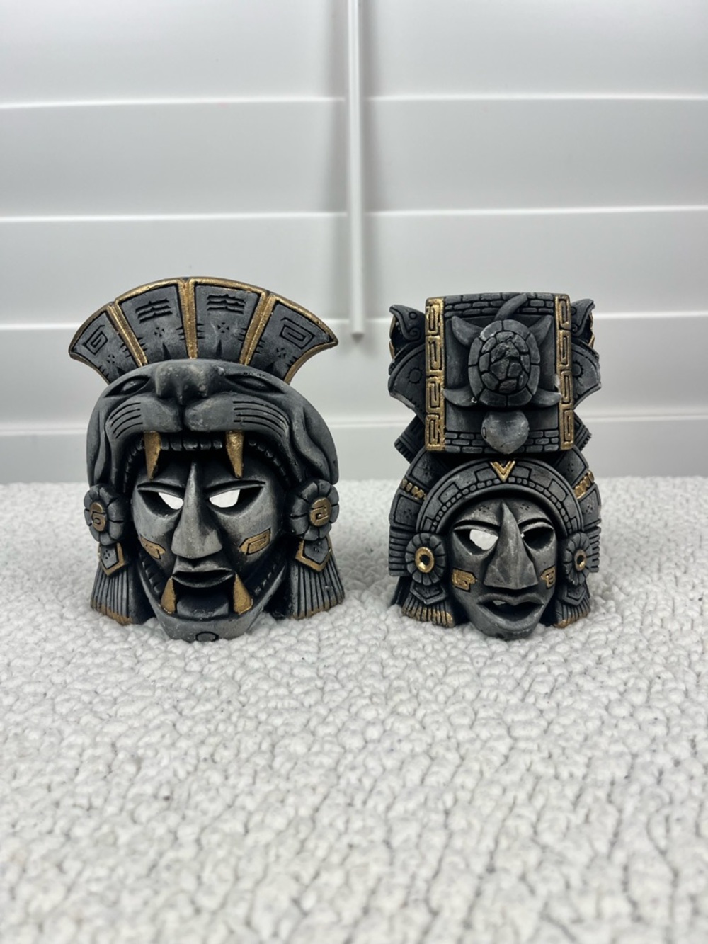 Mayan Style Wall Mask Set Jaguar & Turtle Decor Boho Artistic